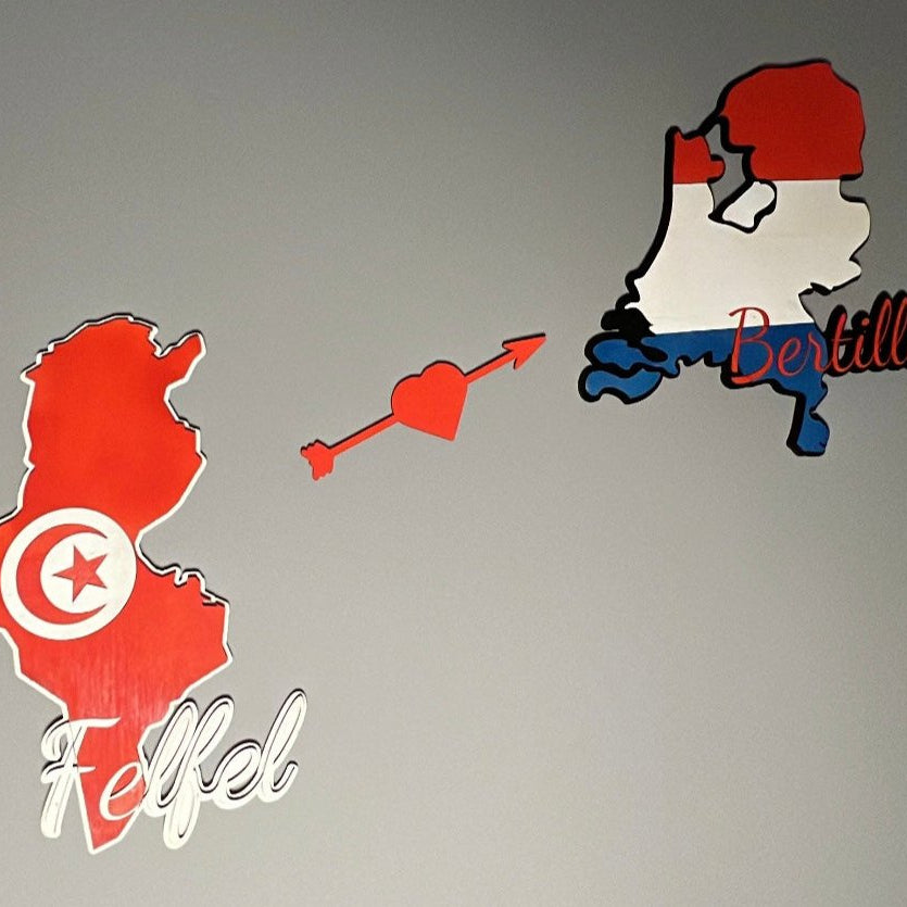 Carte personnalisée 2 pays pour couples - Cadeau original pour célébrer vos origines+