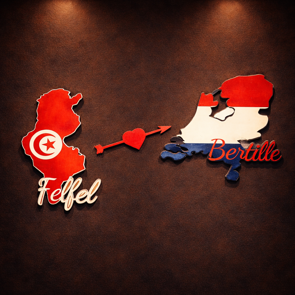 Carte personnalisée 2 pays pour couples - Cadeau original pour célébrer vos origines+